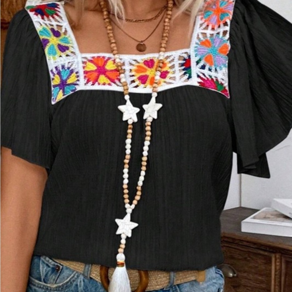 Embroidered Black Women's Top